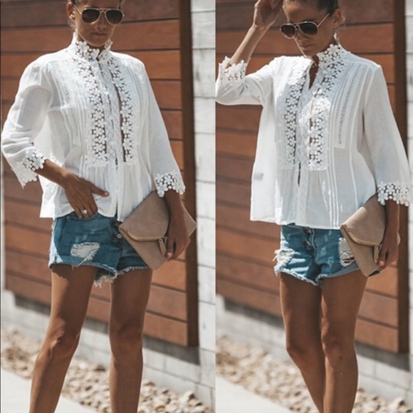 💃🏻Boho Floral Ruffle Button up lace top - Picture 7 of 14